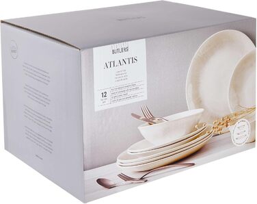 Набір посуду BUTLERS Atlantis 12 предметів: тарілки та миски | Керамічний посуд для 4 осіб | Стиль бохо, бежевий колір, для мікрохвильової печі та посудомийної машини