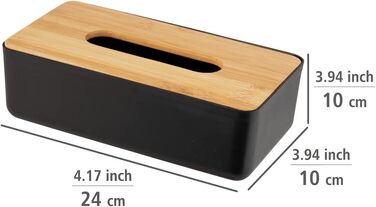 WENKO Косметична коробочка Rotello, для серветок/косметичних тканин, бамбуковий кришка, 24 x 7,5 x 12,7 см, чорний/натуральний чорний