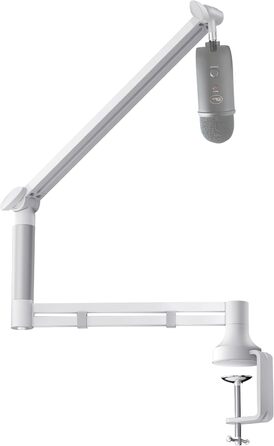 Низькопрофільний мікрофонний важіль, міцний тримач для мікрофона з кріпленням до столу 7 см, адаптери 3/8' та 5/8', для Blue Yeti, подкастів, геймінгу, вантажопідйомність до 2 кг, білий