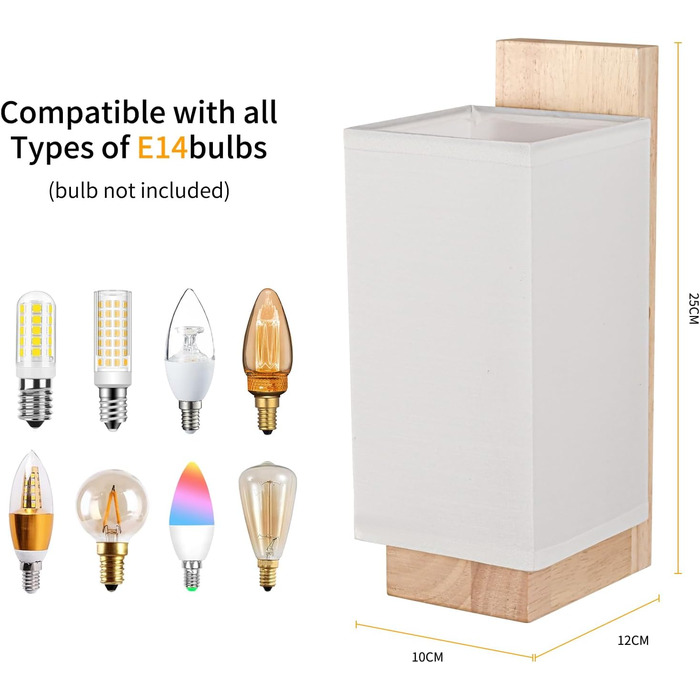 Настінний світильник Gleonlux з дерева, вінтажний стиль, E14, тканинний, для дому, індустріальний, для сходищ, вітальні, спальні, коридору, квадратний (10x12x25)