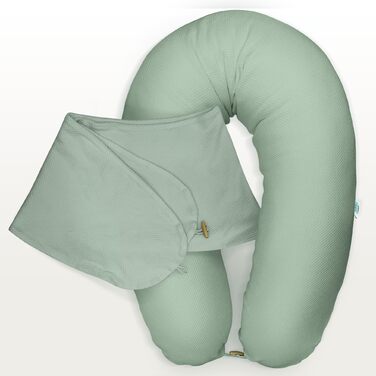 Ортопедична подушка для вагітних та годуючих Sei Design XXL з муслінової обтяжки, ергономічна, для сну на боці, комфортна для дорослих, 100% органічна бавовна (вафельна тканина м'ятного кольору, наволочка 190x30)