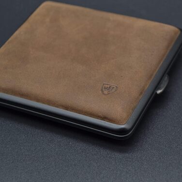 V.H. 1912 VOM HOFE MANUFACTORY Cigarette Case Genuine Leather, Handmade in Germany, Dark Brown, 85mm - Case, Cigarette Box