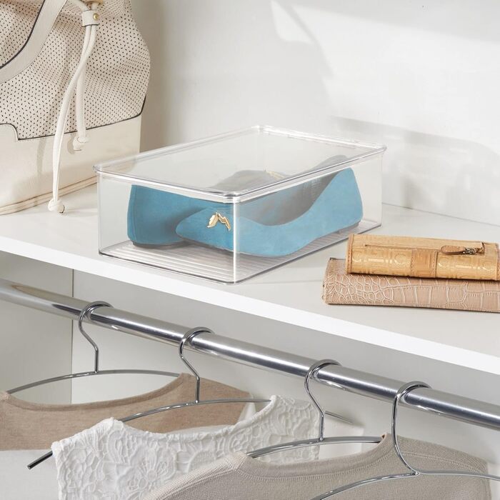 mDesign 2-Piece Stackable Shoe Box with Lid – Practical Shoe Storage Box Made of Plastic – Ideal for Protected Storage of Sandals, Sneakers, etc. – Transparent