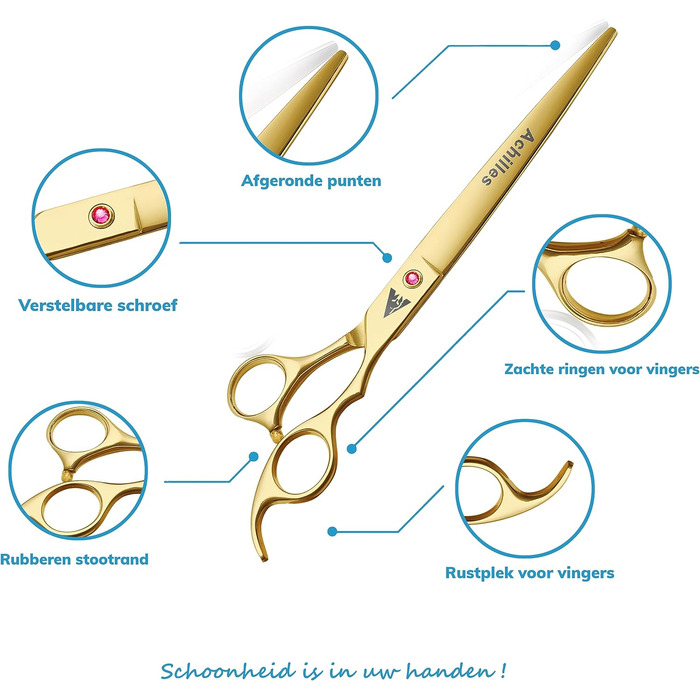 Професійні ножиці для грумінгу собак Achilles 7 дюймів - Японська сталь преміум-якості, ножиці для догляду за собаками (Золото, 7 дюймів)
