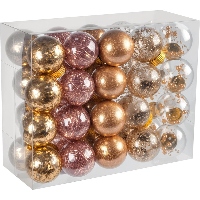40 шт. прозорих новорічних кулі з кришкою, 6 см, 5 дизайнів всередині, пластикові кулі для ялинки, вікна, декор інтер'єру та екстер'єру (Рожевий)
