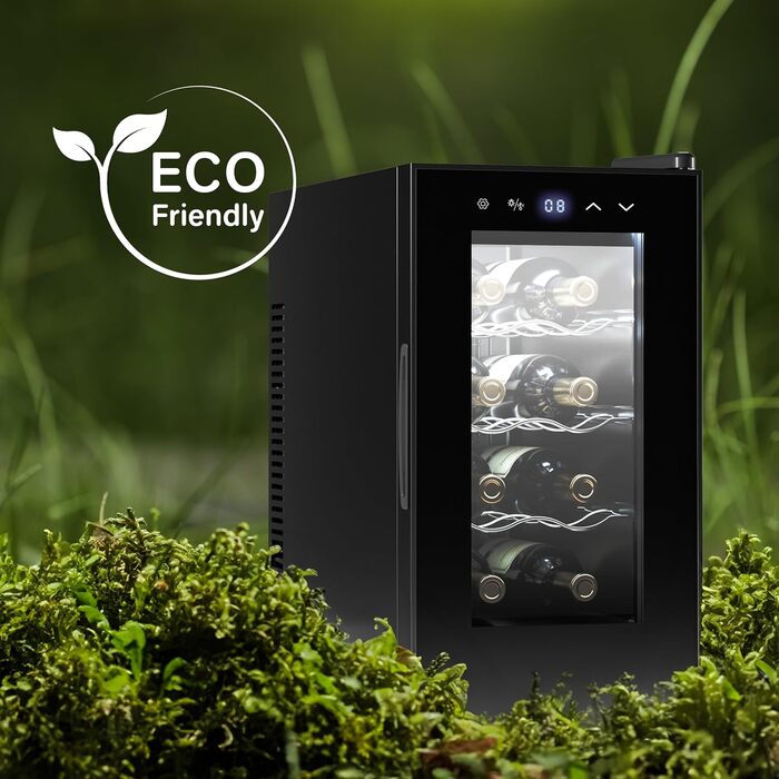 Cecotec Bolero Grandsommelier 830 Coolcrystal 8-Bottle Wine Refrigerator - Thermoelectric Cooling, Adjustable Temperature (8-18°C), Touch Control, LED Interior, Eco-Friendly Gas