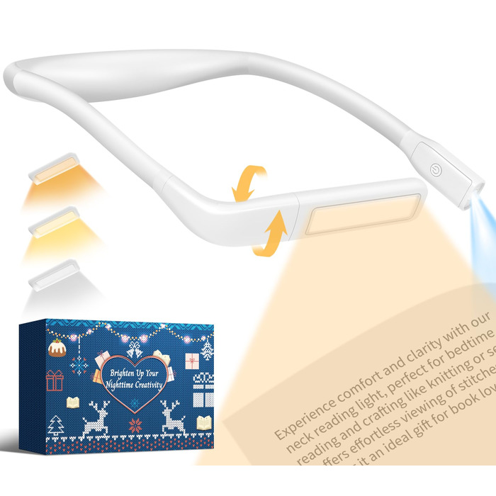 LED лампа на шию для читання Buch - 3 кольори, для в'язання, рукоділля, подарунок чоловікові. Біла