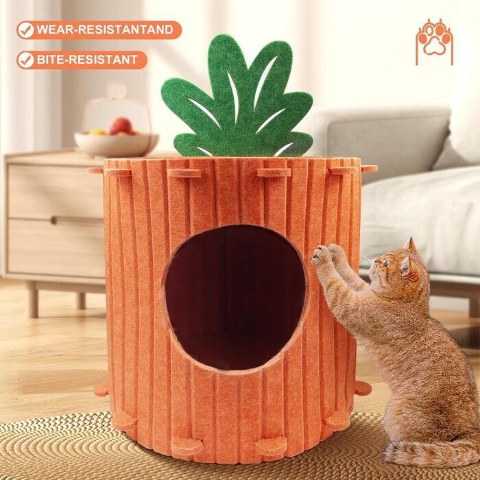 Двоярусна котяча хатинка-печера з дряпалкою, котячий будиночок для дому, кігтеточка з платформою, ліжко-печера для котів, кігтеточка-бочка, котячі меблі з іграшкою, 60х40х40 см