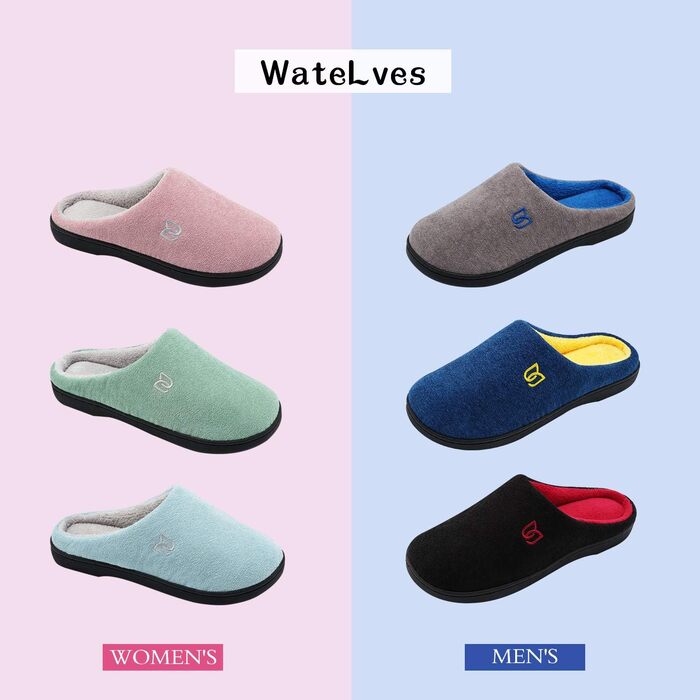 Тапочки домашні жіночі та чоловічі WateLves з Memory Foam, бавовна, сірі та блакитні, 40/41 EU
