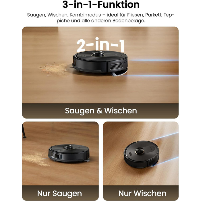 Робот-пилосос Proscenic Q20Plus з функцією миття, 10000Pa, 200хв, бездротовий, з автоматичним випорожненням, 3-в-1 для шерсті тварин, килимів та твердих поверхонь, чорний