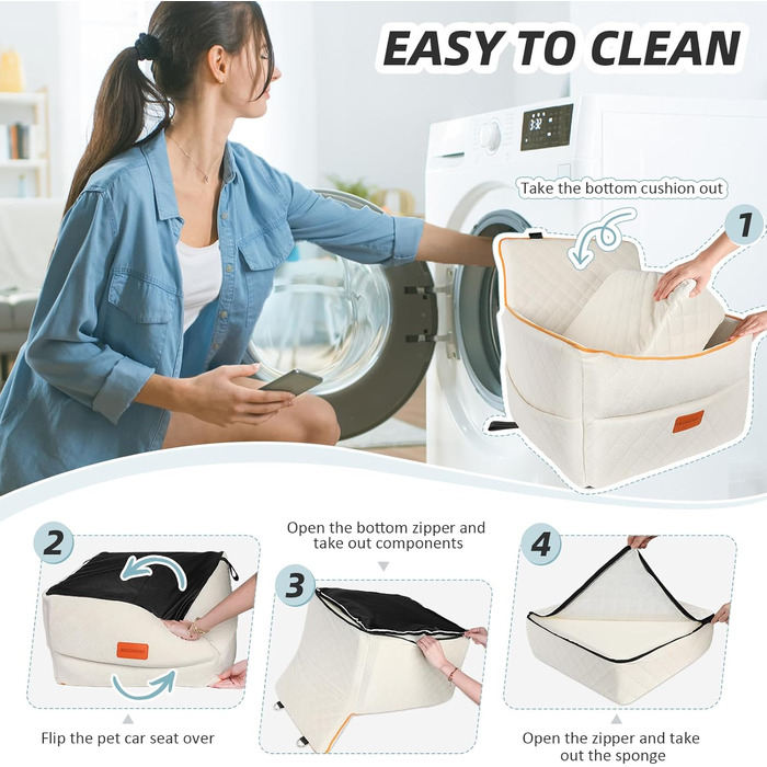 Washable Dog Car Seat for Small to Medium Dogs with Leash & Storage Pockets - Elevated Dog Bed for Back or Front Seat