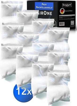BonAura® AirOne Dehumidifier Refill Packs - 12 Pack - 680g Dehumidifier Granules - Refill Packs for Living Spaces - Protection Against Mold & Odors