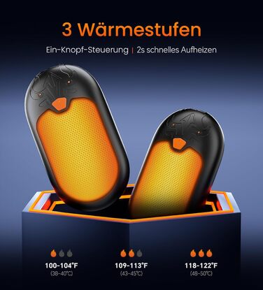 Електричні грілки для рук 2 шт. з підзарядкою, 24 години тепла, 3 режими нагріву, для жінок, чоловіків, пацієнтів з синдромом Рейно, чорний