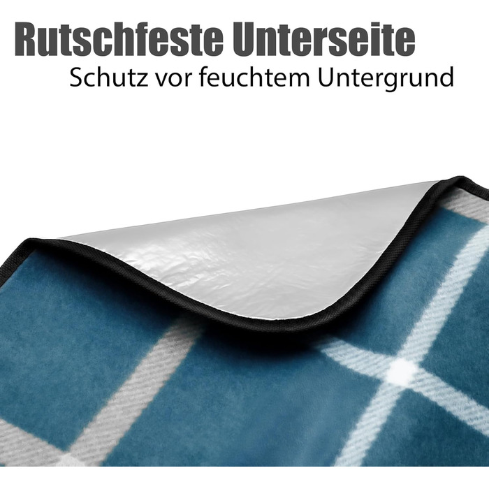 Плед для пікніка BigDean 200x200 см водонепроникний, клітинка блакитна - великий плед для пляжу, саду, парку