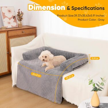 Крісло-ліжко для собак Pawboose, 100x88 см, сіре. М'яке, неслизьке, для великих, середніх та маленьких собак. Захист дивану, легко миється.
