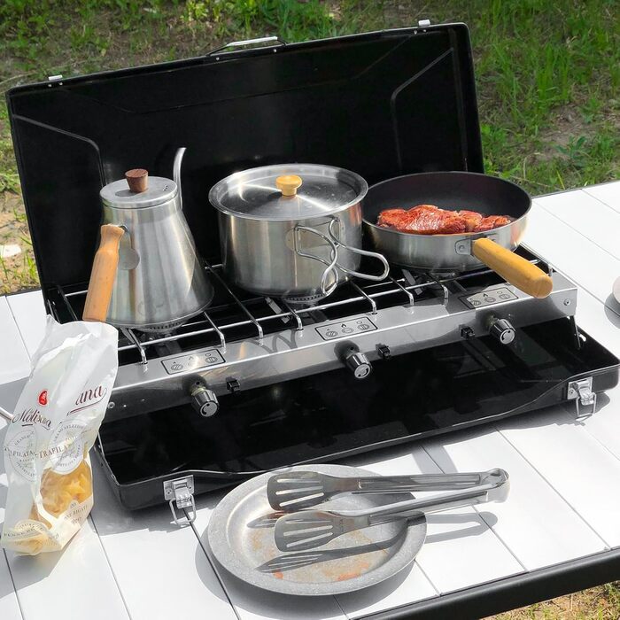 Набір посуду для кемпінгу KingCamp: нержавіюча сталь 304, для багаття, котел, каструлі, сковорода та чайник, з сумкою, для кемпінгу, відпочинку на природі, приготування їжі, пікніка на 4-6 осіб. Срібний набір посуду.