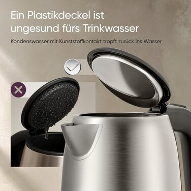 Електричний чайник Cosori з нержавіючої сталі, 1.7 л, BPA free, Strix-технологія, 2200W, з функцією захисту від сухого кипіння, поворотний на 360°