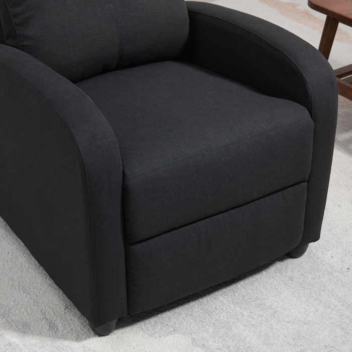 HOMCOM Reclining TV Chair with Lie-Flat Function, Linen-Look, Padded TV Chair with Footrest, for Living Room, Bedroom, Black | Aosom