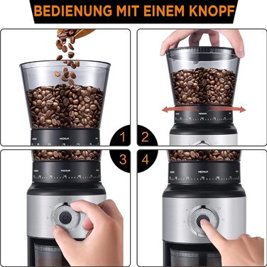 Електрична кавомолка Ollygrin Bg702s-pg: 30 ступенів помолу, для еспресо, drip, pour over, cold brew, French press, 2-12 чашок, 220V, нержавіюча сталь