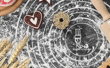Силіконова антипригарна килимок для розкачування тіста SUPER KITCHEN 80x60 см, з нековзким покриттям і ножем для тіста, чорний, XL, для випічки, мастики, піци, епоксидної смоли