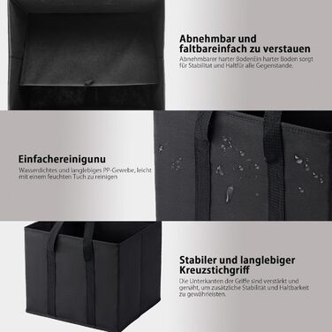 23.5 Liter Large Shopping Bag Foldable, Folding Boxes with Reinforced Bottom, Reusable Shopping Bags, Holds Up To 15 kg Shopping Bag (Black, 3-Pack)