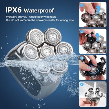 Електрична машинка для гоління голови Qhecomce 6-в-1, чоловіча, з 7 плаваючими головками, для сухого та вологого гоління, чорна