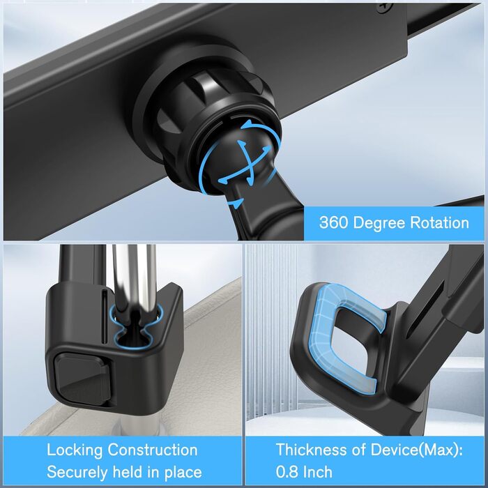 Утримувач для планшета в авто FINTIE - універсальний, поворотний на 360°, для iPad, Galaxy Tab, смартфонів, Kindle, Fire (6-13 дюймів)