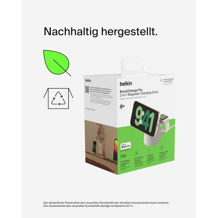 Belkin BoostCharge Pro 2-в-1: Бездротова зарядка Qi2 15W MagSafe для iPhone, Apple Watch, AirPods – Пісочний колір
