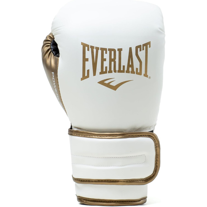 Боксерські рукавички Everlast Powerlock 2R для спарингу та тренування з боксерською грушею, з підтримкою зап'ястя, 4-шаровий шар, оригінальна екіпіровка Everlast (білий/золотий, 12oz)