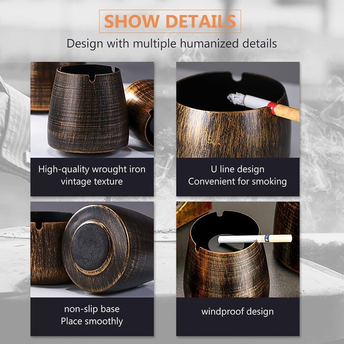 Стакан для сигарет з кришкою, нержавіюча сталь, для дому та вулиці, середній розмір