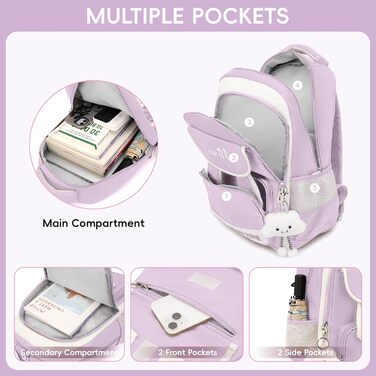 Шкільний рюкзак для дівчаток-підлітків: легкий, водонепроникний, з милим брелоком. Підходить для 3-5 класів та старшої школи. Великий рюкзак фіолетового кольору