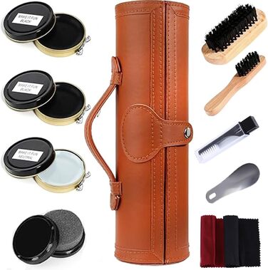 FGXY Shoe Care Set, 11-Piece Shoe Care Set Shoe Polish Travel Set with Brush Horsehair Shoe Cream Wood Applicator Brushes Shoehorn (10 Pcs)