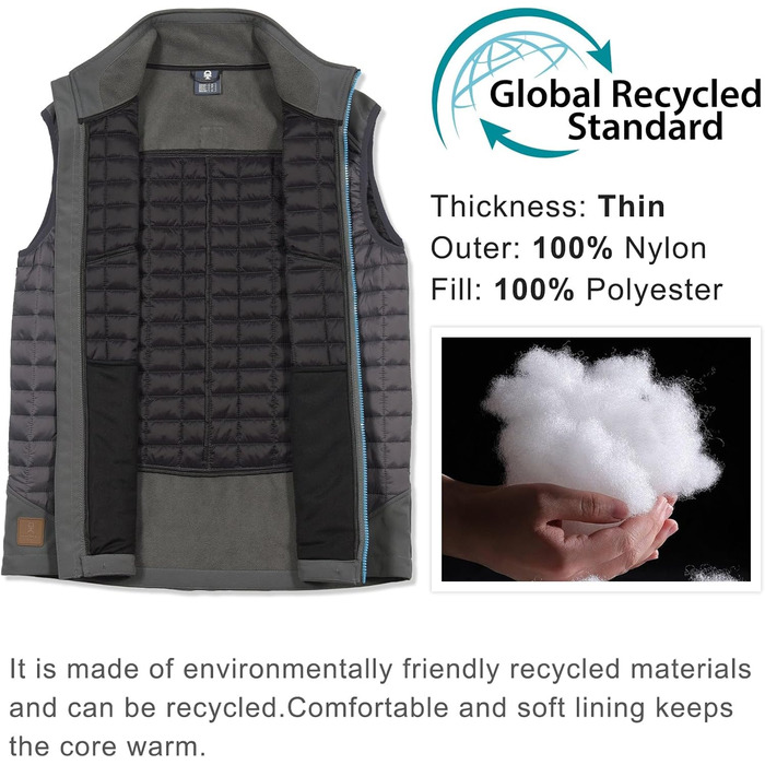 Little Donkey Andy Легка пухова жилетка для чоловіків, тепла безрукавка, outdoor куртка для піших прогулянок, подорожей, бігу, XXL, темно-сірий