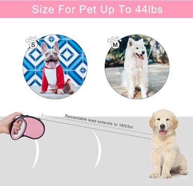 Висувна собача шлейка, 5 м, для собак маленьких та середніх порід до 25 кг, антизаплутування, міцний нейлоновий трос (рожево-білі крапки), рожева