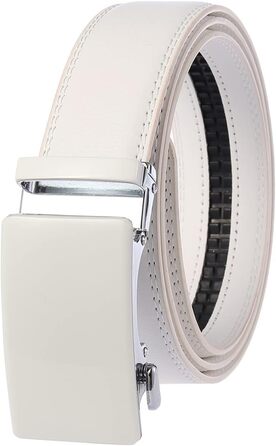 Чоловічий шкіряний ремінь з автоматичною пряжкою, 3,4 см, 130 см, чорний/білий - для бізнесу та повсякденного стилю