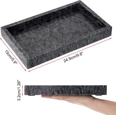 BSTKEY Natural Marble Serving Tray for Coffee Table, Rectangular, Jewelry Tray, Organizer, Decorative Bathroom, Vanity, Toilet Tank, Bathtub Tray, 25x15 cm (black)