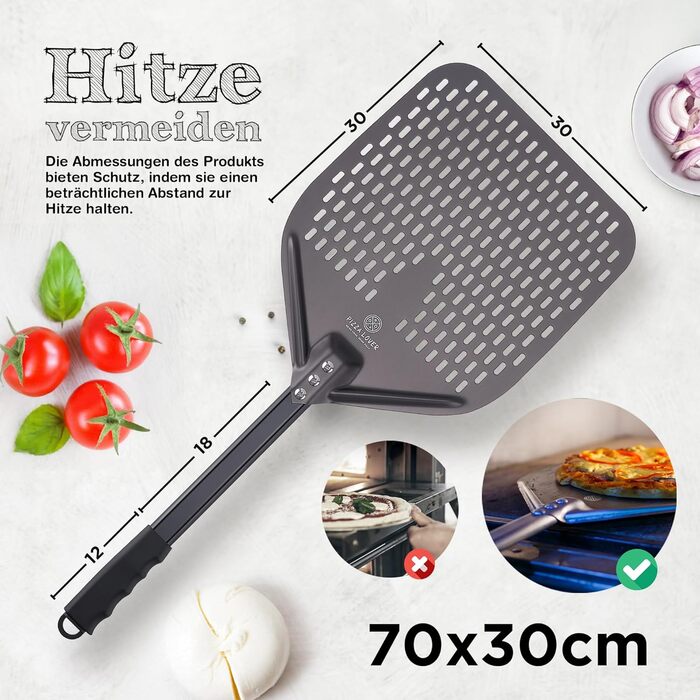 Pizza Lover® High-Quality Perforated Pizza Peel 30 x 30 cm Pizza Shovel Made of Hard Anodized Aluminum (Non-Stick) Pizza Lifter for Homemade Pizza & Bread Ideal for Pizza Stone, Oven & Grill