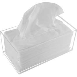 Acrylic tissue box, transparent, for tissues, napkins, dryer sheets - perfect cover for bathroom, desk, countertop, vanity, nightstand (Rectangular, Clear)