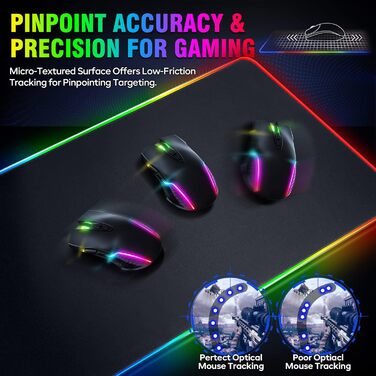 Килимок для миші гімнастичний Gimars RGB, XXL 800x300x5 мм, вологостійкий, з підсвічуванням 12 LED, чорний