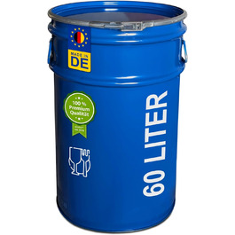 Steel barrel, hob bucket, lid barrel, metal, sheet metal barrel, container | 2 side handles | Suitable for cyclone dust extraction | Stable when filled, stackable (60 liters)