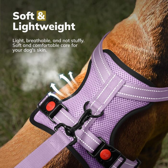 Нашийник для собак FAYOGOO без чіткої тяги, з відбиваючими елементами, м'який, з підкладкою, для маленьких, середніх та великих собак, фіолетовий, XS