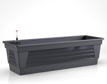 Plastard Milano Flower Box Set of 3, 60 cm long, Anthracite color with water reservoir and water level indicator. Planting box for garden and balcony, weather-resistant for indoor and outdoor use.