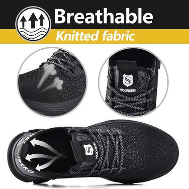 Робочі черевики з металевим носком для чоловіків та жінок. Легкі, дихаючі, розміри 37-48 EU, колір чорний