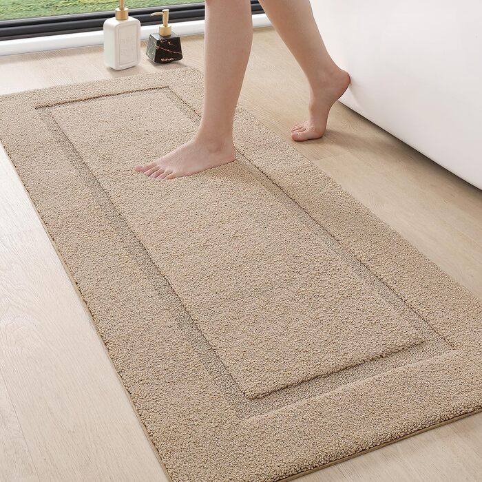 DEXI Bathroom Rug 61 x 152 cm, Non-Slip Bath Rug, Washable Soft Bath Mat, Microfiber Absorbent Bathroom Rug, Bath Mats for Bathtub, Shower Room and Bathroom - Beige 61 x 152 cm Beige