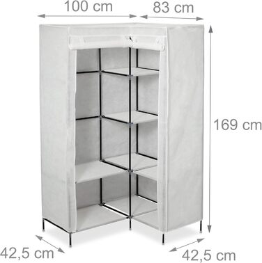 Relaxdays Corner Wardrobe, 3rd Generation, 8 Shelves, 2 Clothes Rails, Plug-in System, 2 Doors, WHD: 169x100x83 cm, white