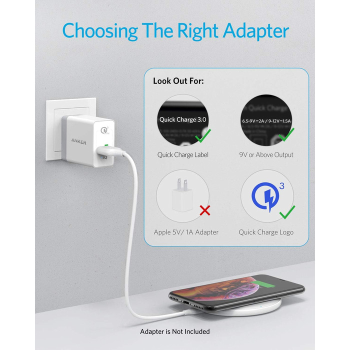 Бездротовий зарядний пристрій Anker 313, Qi-сертифікований, 10W, для iPhone 17/16/15/14/13, SE 2020, AirPods (без адаптера живлення)