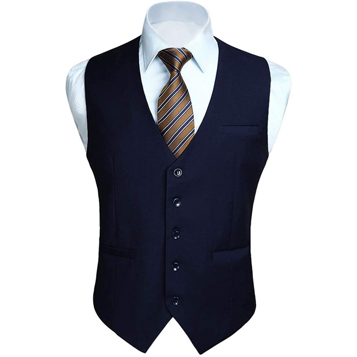 Чоловіча жилетка HISDERN для весілля та свят, бавовна, однотонна, темно-синя