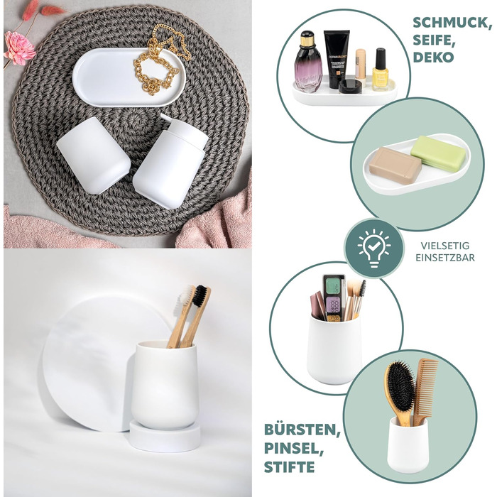 Набір аксесуарів для ванної кімнати Eluno TESERO, 3 шт. (дозатор мила, стакан, миска), пластик, білий