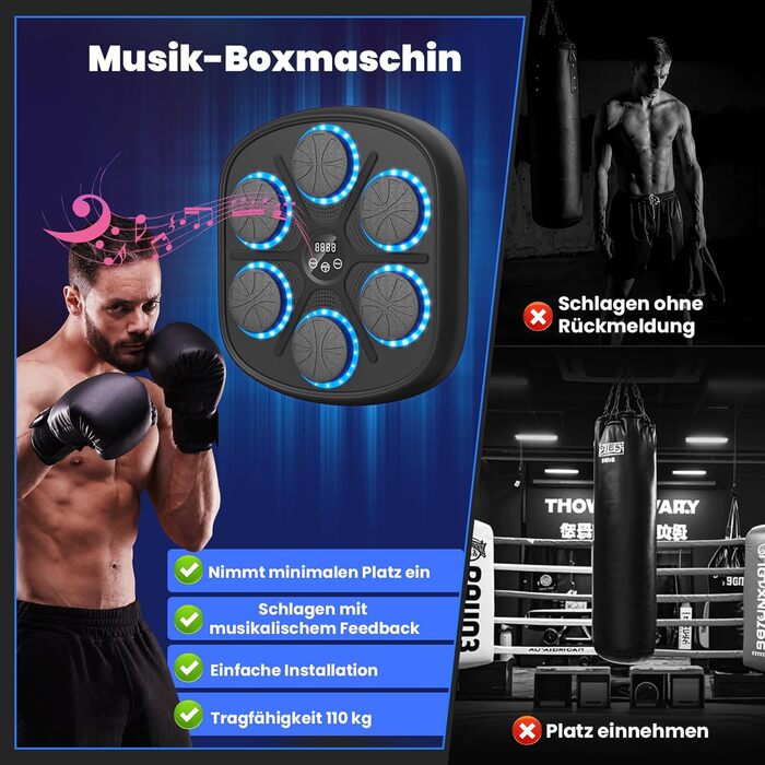 Електронна боксерська машина RevFit з LED-підсвіткою, Bluetooth, 9 режимів швидкості та режим підрахунку ударів, для дітей та дорослих, 45 см