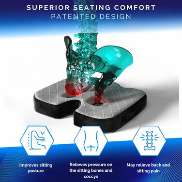 Ортопедичне сидіння Healthfix® для офісу, авто та дому. З м'якої піни Memory Foam для підтримки попереку та полегшення болю. (Сидіння, подушка, 45-70 кг)